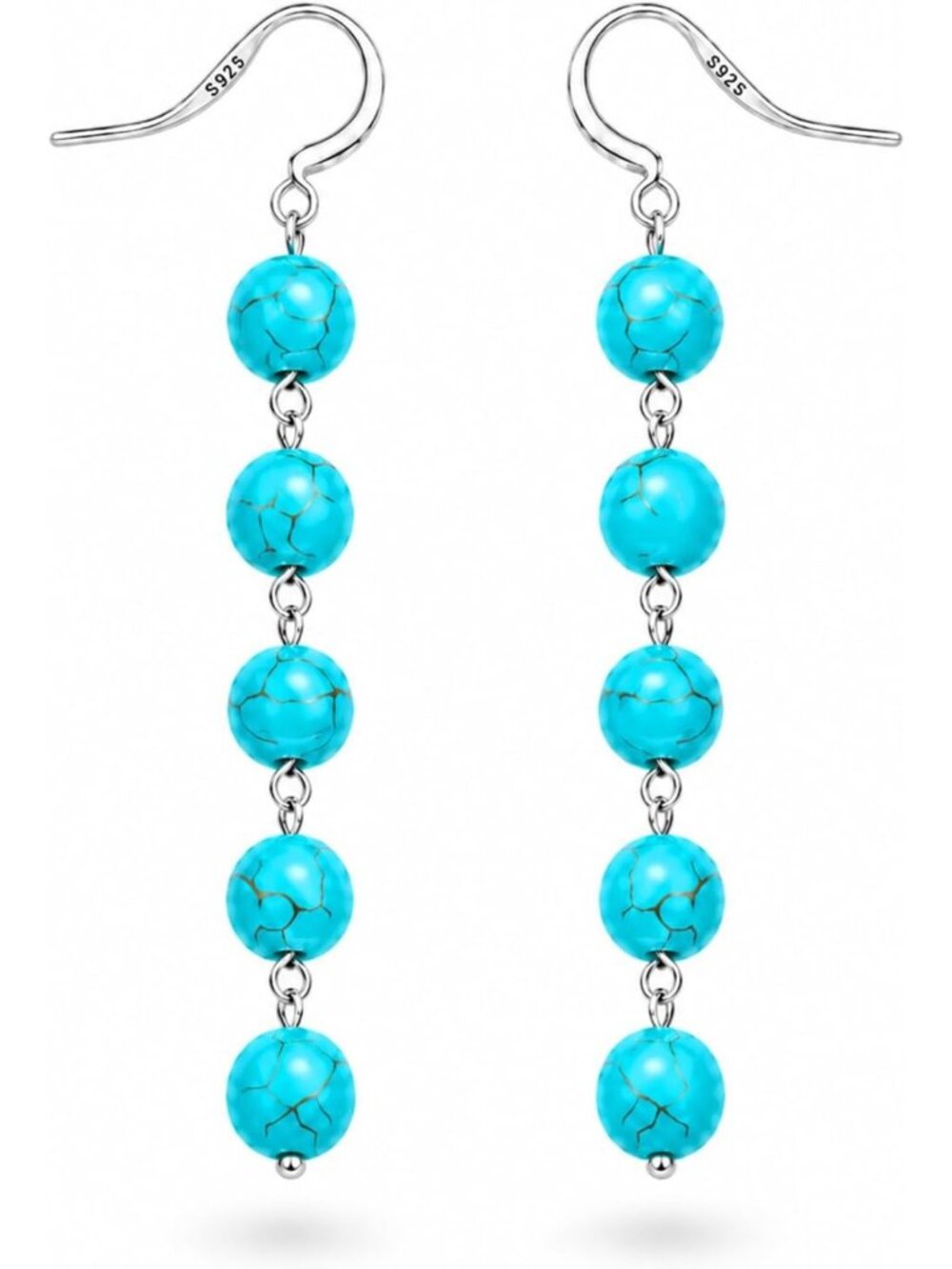 Genuine Turquoise Dangle Earrings in 925 Sterling Silver for Women - Stylish
